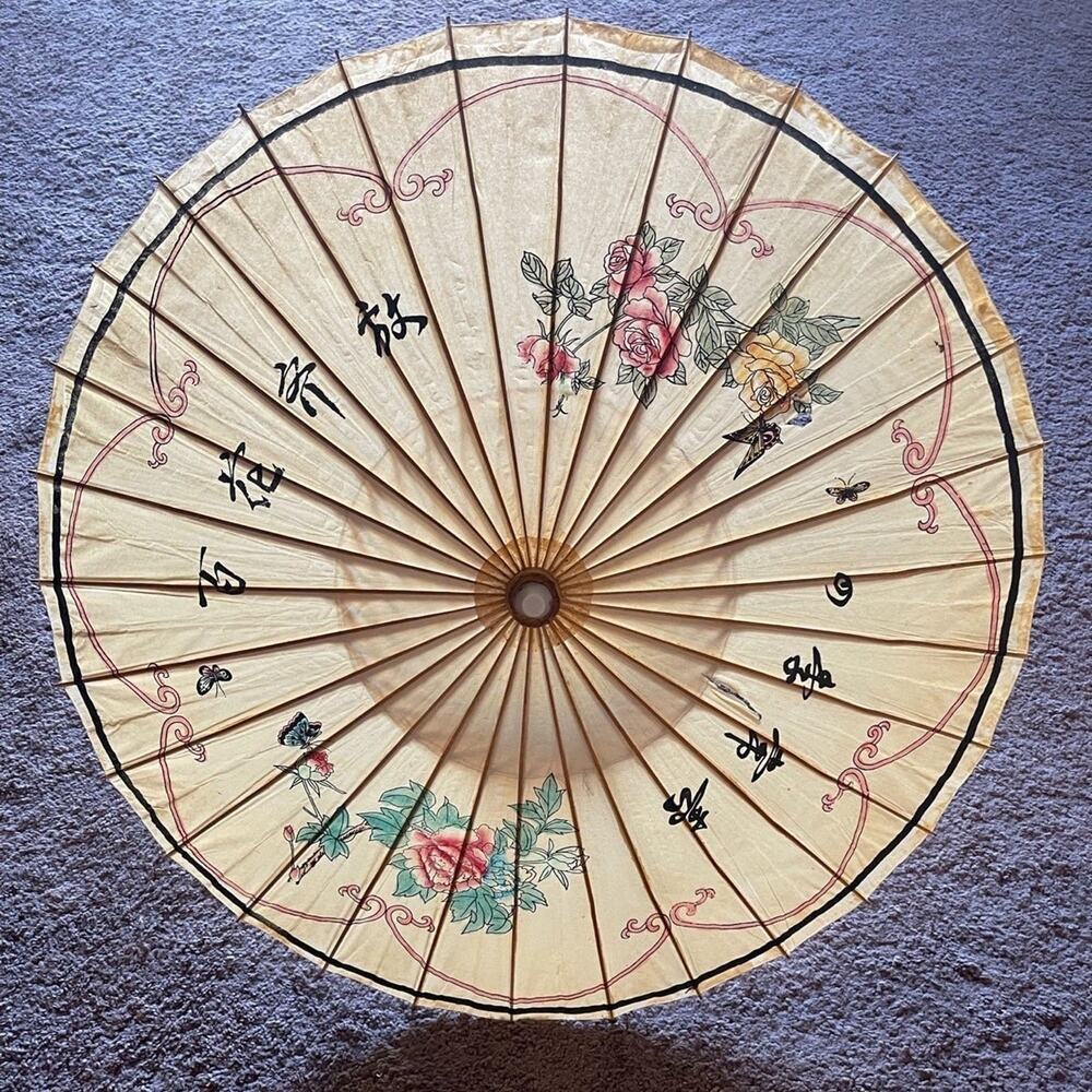 Vintage Asian decorative handpainted  paper umbrella - Picture 9 of 12